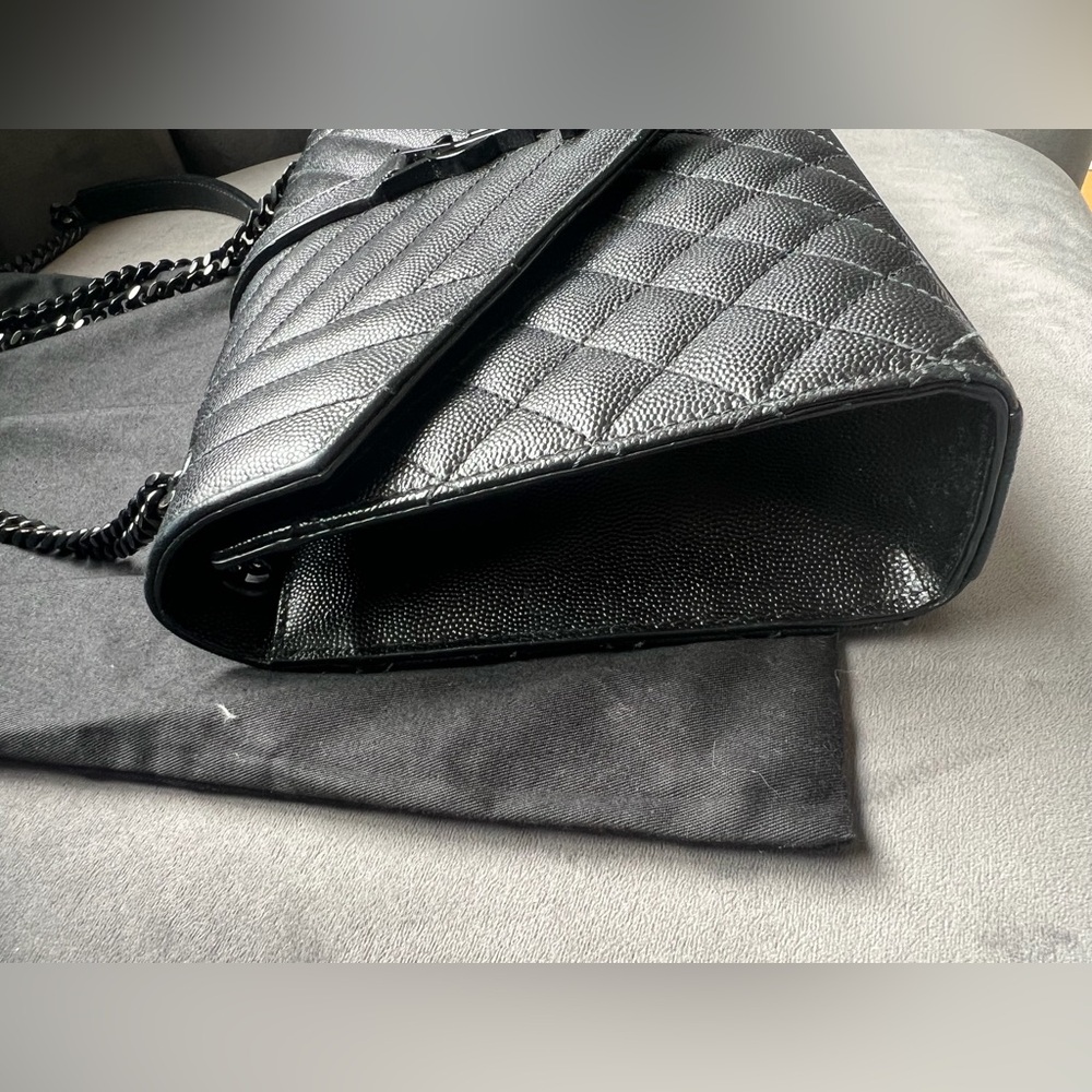 YSL All Black Mixed Matelasse Medium Shoulder Bag - Picture 6 of 15